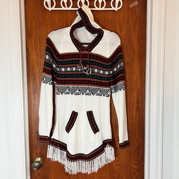 Ecologic Arts Peruvian Hand Woven Alpaca Wool Tasseled Hooded Sweater One Sz - Picture 2 of 8